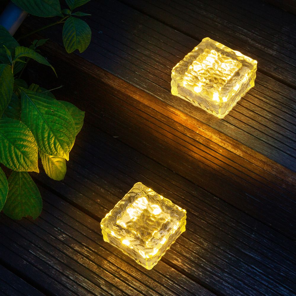2 pcs/lot solar floor tile light ice cube light Outdoor atmosphere light waterproof intelligent sensing stair step light Outdoor garden decoration courtyard wall light Warm light